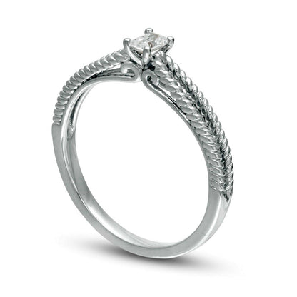 0.20 CT. Emerald-Cut Natural Clarity Enhanced Diamond Solitaire Rope Split Shank Ring in Solid 14K White Gold