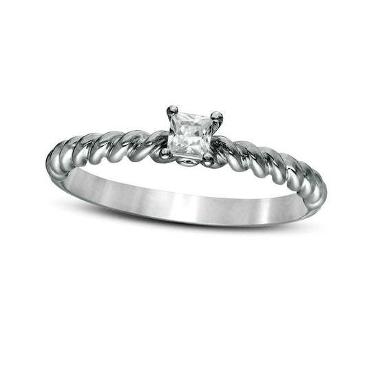 0.20 CT. Princess-Cut Natural Clarity Enhanced Diamond Solitaire Twist Shank Promise Ring in Solid 14K White Gold