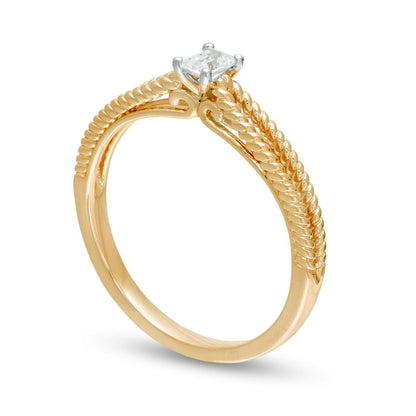 0.20 CT. Emerald-Cut Natural Clarity Enhanced Diamond Solitaire Rope Split Shank Promise Ring in Solid 14K Gold
