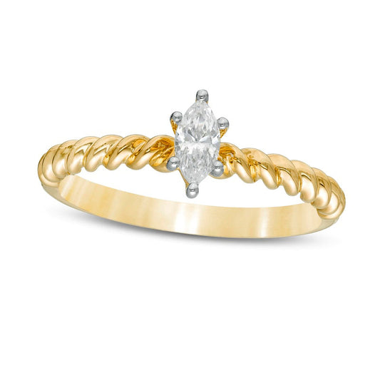 0.20 CT. Marquise Natural Clarity Enhanced Diamond Solitaire Twist Shank Promise Ring in Solid 14K Gold