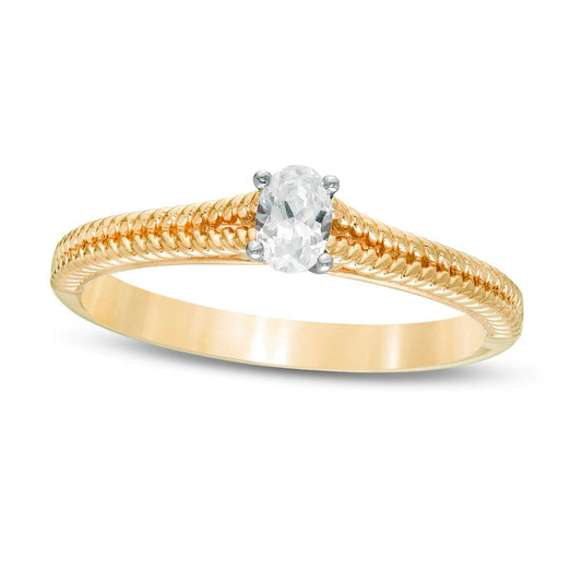 0.20 CT. Oval Natural Clarity Enhanced Diamond Solitaire Ribbed Shank Promise Ring in Solid 14K Gold