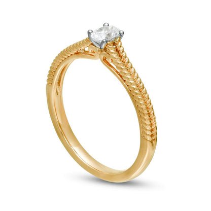 0.20 CT. Oval Natural Clarity Enhanced Diamond Solitaire Ribbed Shank Promise Ring in Solid 14K Gold