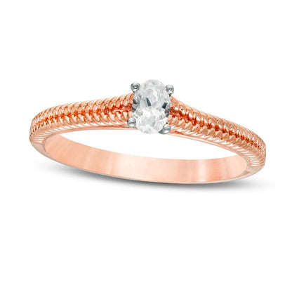0.20 CT. Oval Natural Clarity Enhanced Diamond Solitaire Ribbed Shank Promise Ring in Solid 14K Rose Gold