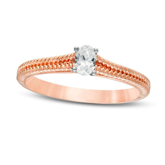 0.20 CT. Oval Natural Clarity Enhanced Diamond Solitaire Ribbed Shank Promise Ring in Solid 14K Rose Gold