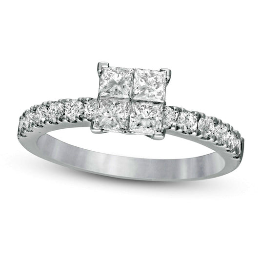 1.0 CT. T.W. Quad Princess-Cut Natural Diamond Engagement Ring in Solid 14K White Gold