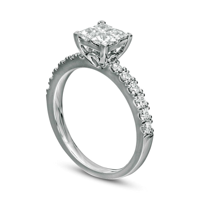 1.0 CT. T.W. Quad Princess-Cut Natural Diamond Engagement Ring in Solid 14K White Gold