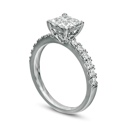 1.0 CT. T.W. Quad Princess-Cut Natural Diamond Engagement Ring in Solid 14K White Gold