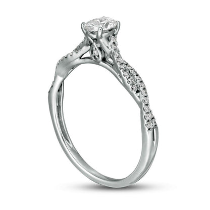 0.50 CT. T.W. Oval Natural Diamond Twist Engagement Ring in Solid 14K White Gold
