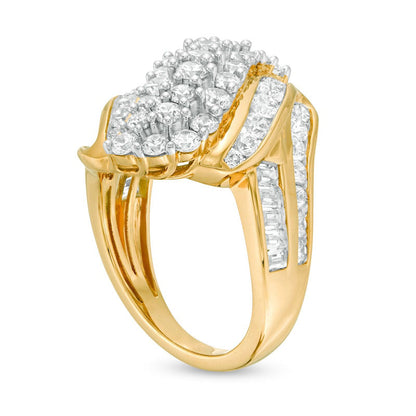 3.0 CT. T.W. Natural Diamond Multi-Row Bypass Ring in Solid 10K Yellow Gold