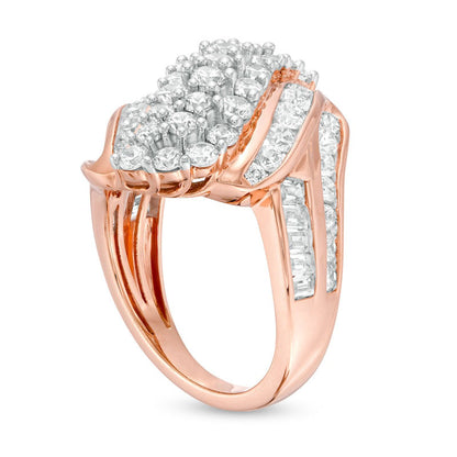 3.0 CT. T.W. Natural Diamond Multi-Row Bypass Ring in Solid 10K Rose Gold