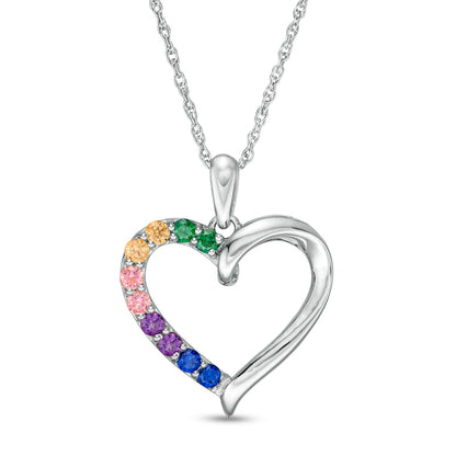 Simulated Multi-Color Sapphire Duos Loop Heart Outline Pendant in Sterling Silver