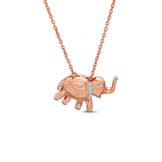 Natural Diamond Accent Elephant Pendant in Sterling Silver with 14K Rose Gold Plate