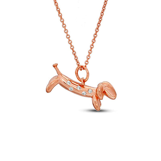0.05 CT. T.W. Natural Diamond Dachshund Pendant in Sterling Silver with 14K Rose Gold Plate