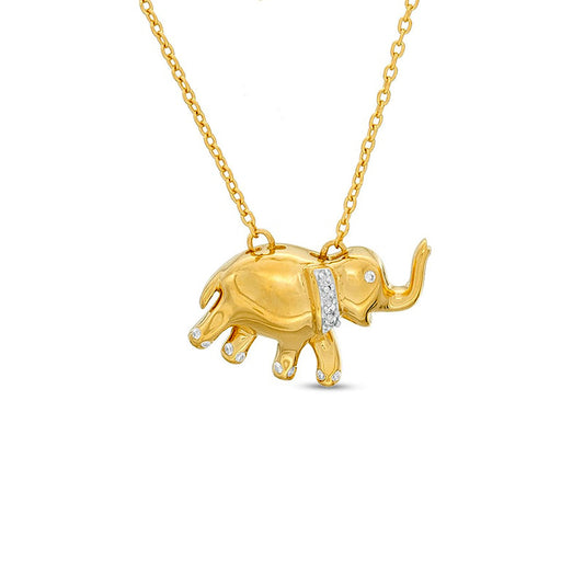 Natural Diamond Accent Elephant Pendant in Sterling Silver with 14K Gold Plate