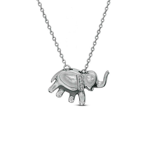 Natural Diamond Accent Elephant Pendant in Sterling Silver