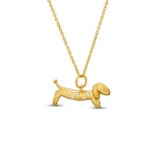 0.05 CT. T.W. Natural Diamond Dachshund Pendant in Sterling Silver with 14K Gold Plate