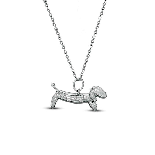 0.05 CT. T.W. Natural Diamond Dachshund Pendant in Sterling Silver