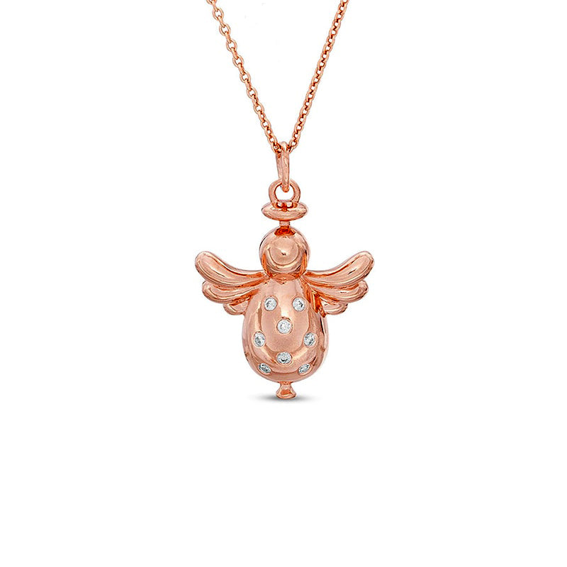 0.05 CT. T.W. Natural Diamond Angel Pendant in Sterling Silver with 14K Rose Gold Plate