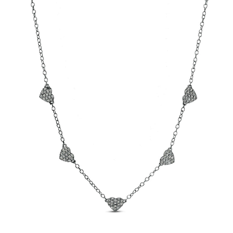 0.13 CT. T.W. Natural Diamond Heart Station Necklace in 10K White Gold - 19"