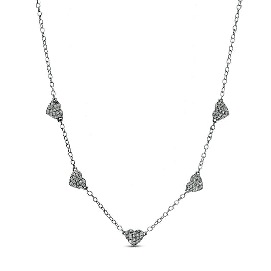 0.13 CT. T.W. Natural Diamond Heart Station Necklace in 10K White Gold - 19"