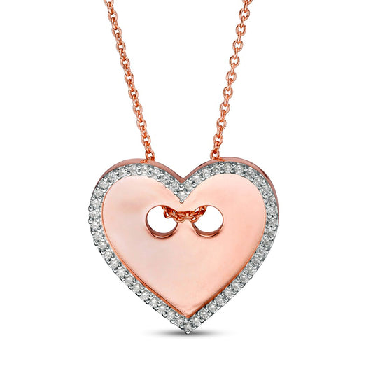 0.17 CT. T.W. Natural Diamond Heart-Shaped Button Pendant in Sterling Silver with 14K Rose Gold Plate