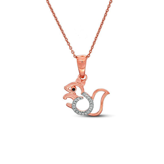 0.05 CT. T.W. Enhanced Black and White Natural Diamond Squirrel Pendant in Sterling Silver with 14K Rose Gold Plate
