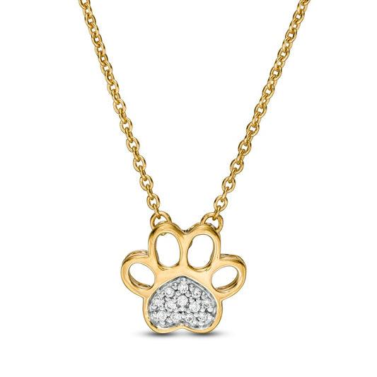 Natural Diamond Accent Heart Paw Print Necklace in 10K Yellow Gold