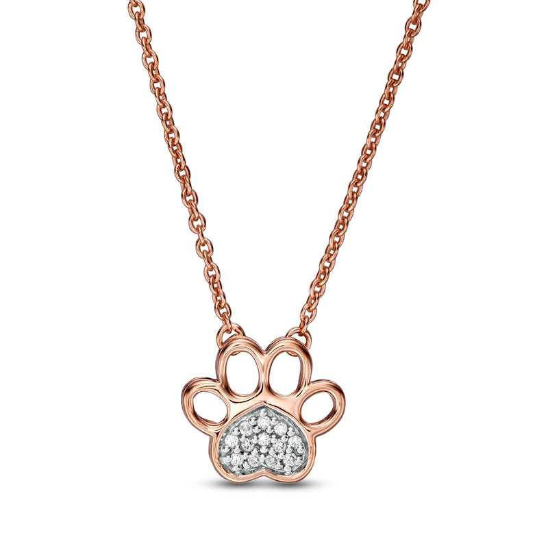 Natural Diamond Accent Heart Paw Print Necklace in 10K Rose Gold