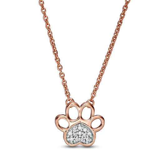 Natural Diamond Accent Heart Paw Print Necklace in 10K Rose Gold