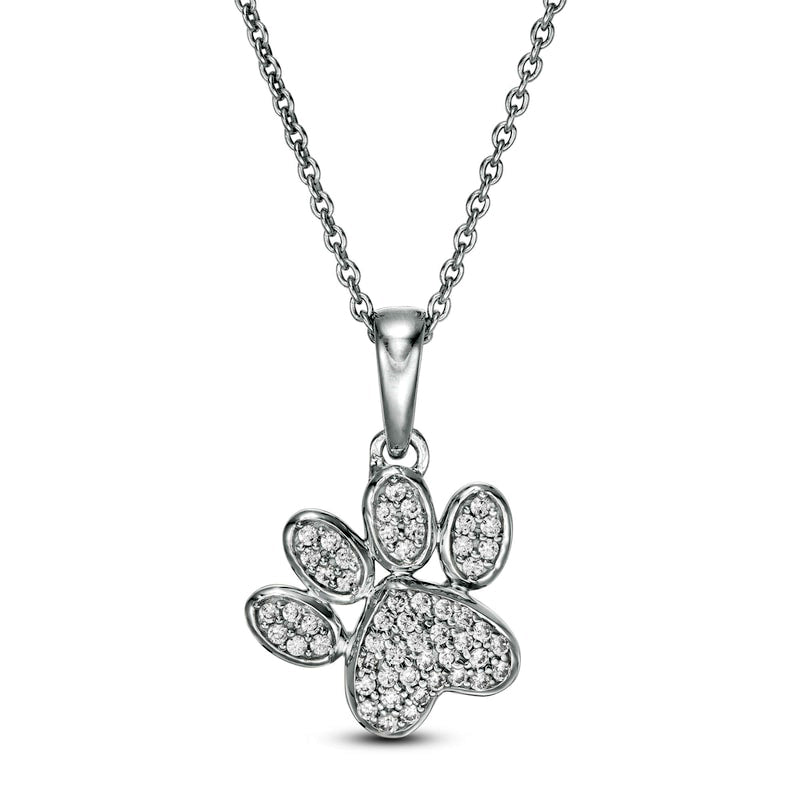 0.13 CT. T.W. Natural Diamond Tilted Paw Print Pendant in 10K White Gold