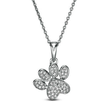 0.13 CT. T.W. Natural Diamond Tilted Paw Print Pendant in 10K White Gold