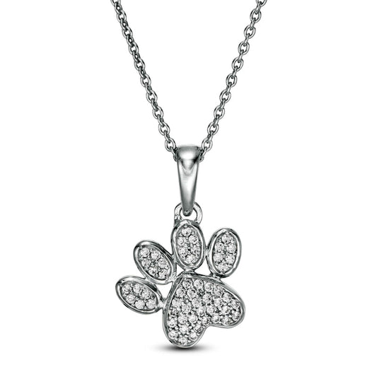0.13 CT. T.W. Natural Diamond Tilted Paw Print Pendant in 10K White Gold