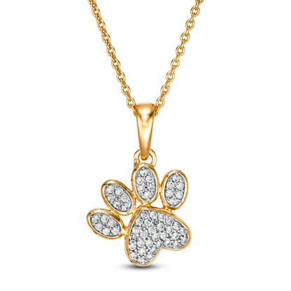 0.13 CT. T.W. Natural Diamond Tilted Paw Print Pendant in 10K Yellow Gold