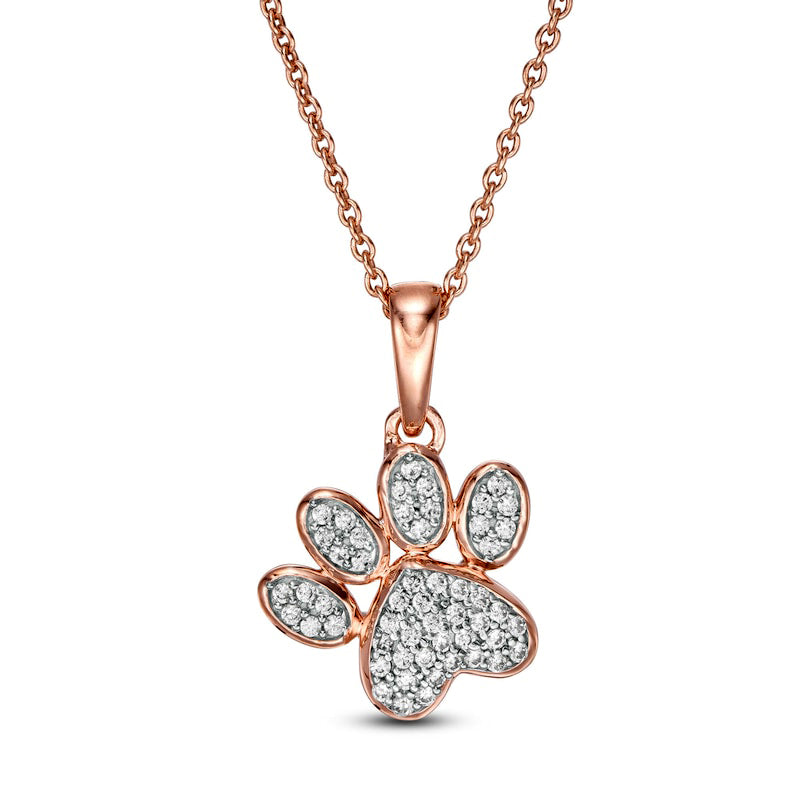 0.13 CT. T.W. Natural Diamond Tilted Paw Print Pendant in 10K Rose Gold