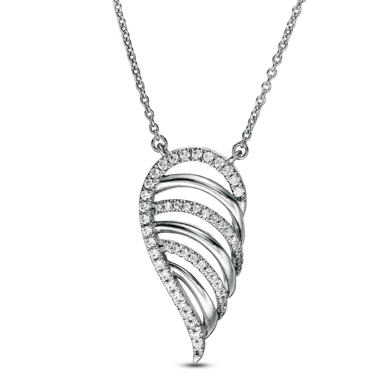 0.2 CT. T.W. Natural Diamond Multi-Row Single Wing Necklace in 10K White Gold
