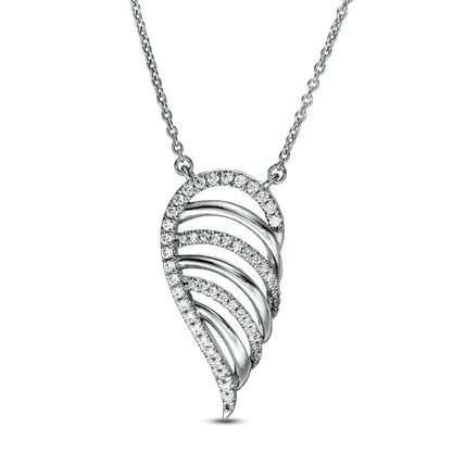 0.2 CT. T.W. Natural Diamond Multi-Row Single Wing Necklace in 10K White Gold