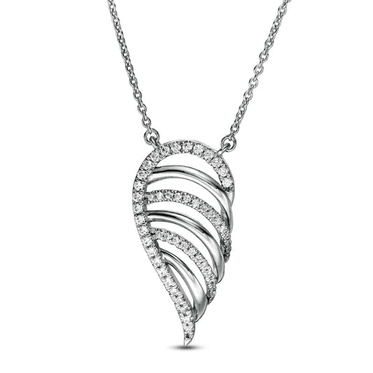 0.2 CT. T.W. Natural Diamond Multi-Row Single Wing Necklace in 10K White Gold