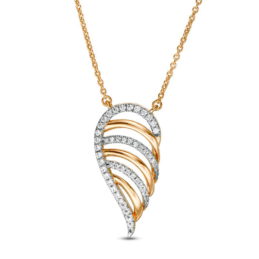 0.2 CT. T.W. Natural Diamond Multi-Row Single Wing Necklace in 10K Yellow Gold