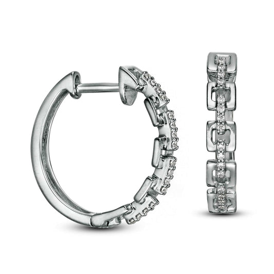0.07 CT. T.W. Diamond Square Chain Link Hoop Earrings in 10K White Gold