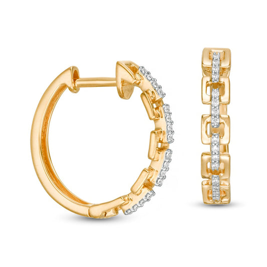 0.07 CT. T.W. Diamond Square Chain Link Hoop Earrings in 10K Gold