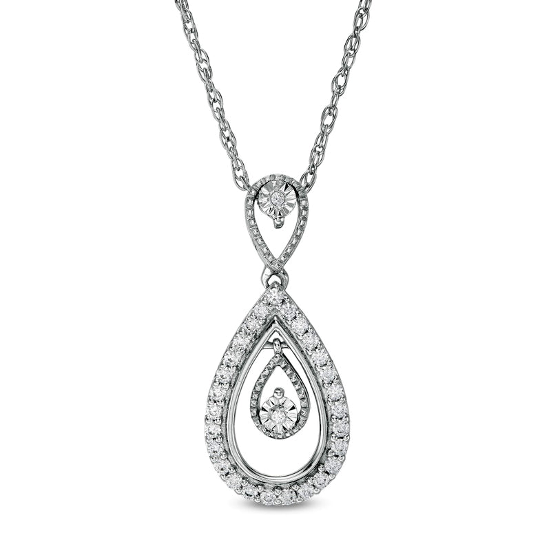 0.17 CT. T.W. Natural Diamond Pear-Shaped Frame Dangle Pendant in Sterling Silver