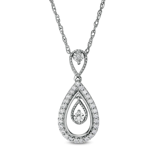 0.17 CT. T.W. Natural Diamond Pear-Shaped Frame Dangle Pendant in Sterling Silver