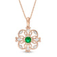 4.0mm Lab-Created Emerald and 0.05 CT. T.W. Diamond Filigree Clover Pendant in 10K Rose Gold