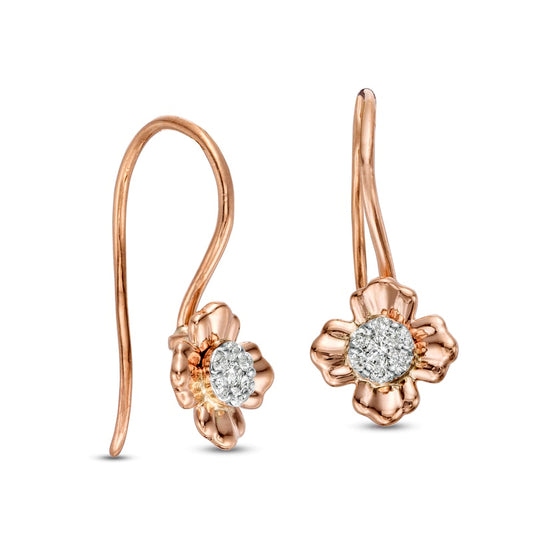 0.1 CT. T.W. Composite Diamond Flower Drop Earrings in 10K Rose Gold