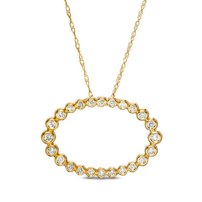 0.25 CT. T.W. Natural Diamond Sideways Open Oval Pendant in 10K Yellow Gold