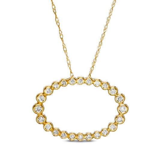 0.25 CT. T.W. Natural Diamond Sideways Open Oval Pendant in 10K Yellow Gold
