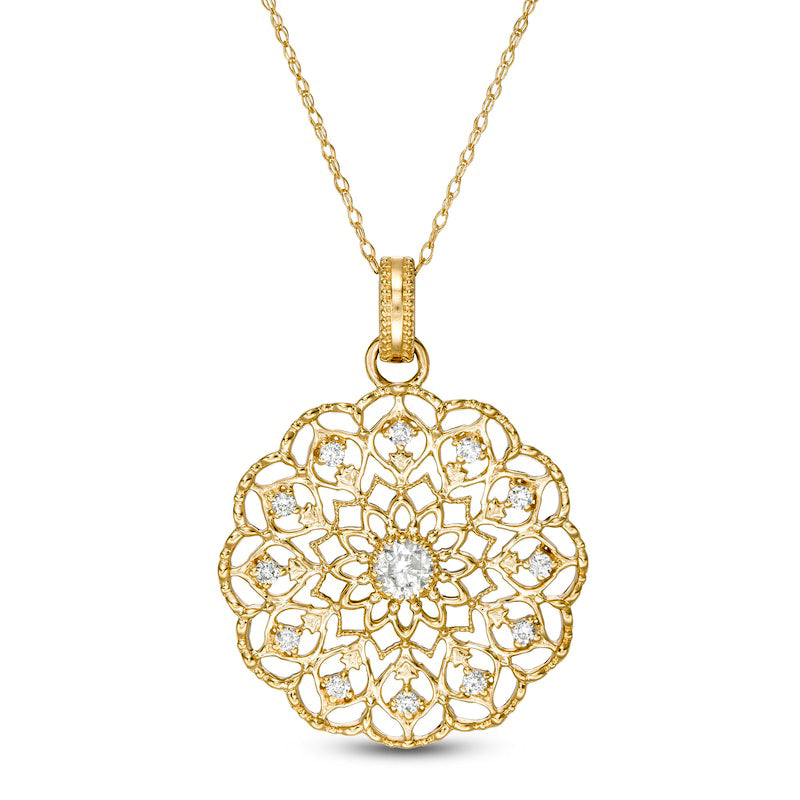 0.25 CT. T.W. Natural Diamond Scallop Edge Mandala Pendant in 10K Yellow Gold