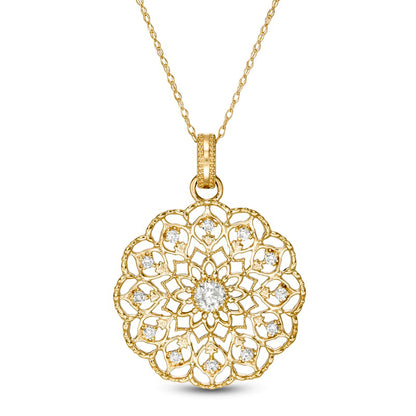 0.25 CT. T.W. Natural Diamond Scallop Edge Mandala Pendant in 10K Yellow Gold