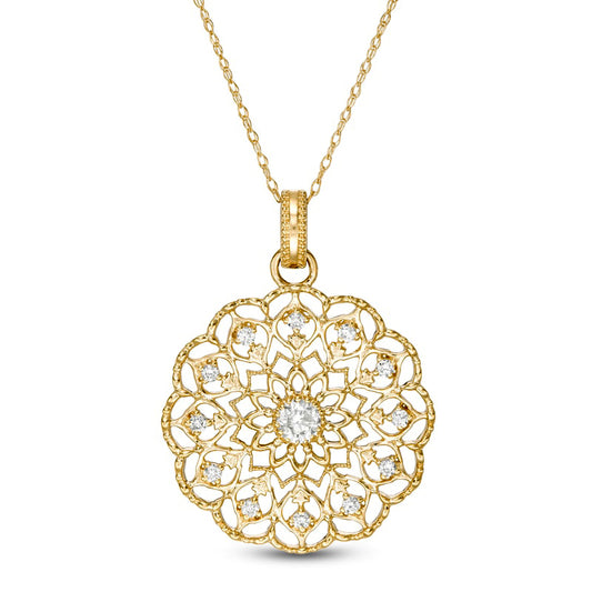 0.25 CT. T.W. Natural Diamond Scallop Edge Mandala Pendant in 10K Yellow Gold