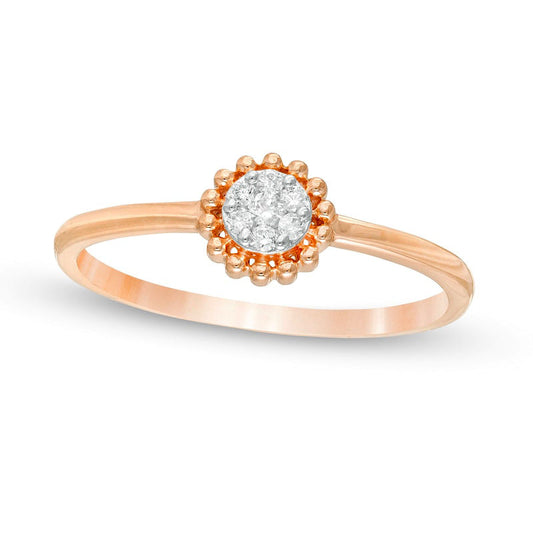 0.07 CT. T.W. Composite Natural Diamond Beaded Flower Promise Ring in Solid 10K Rose Gold